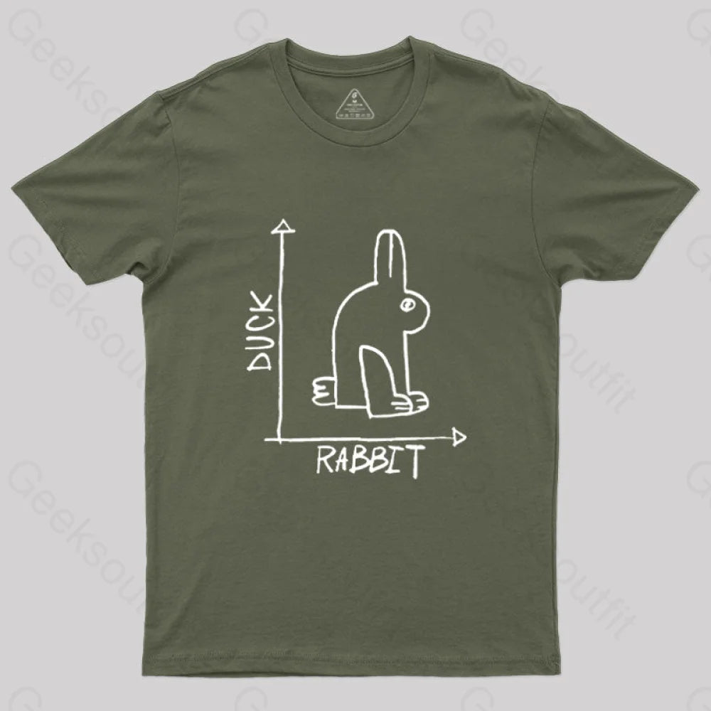 Funny Science Duck Rabbit Nerd T-Shirt Army Green / S