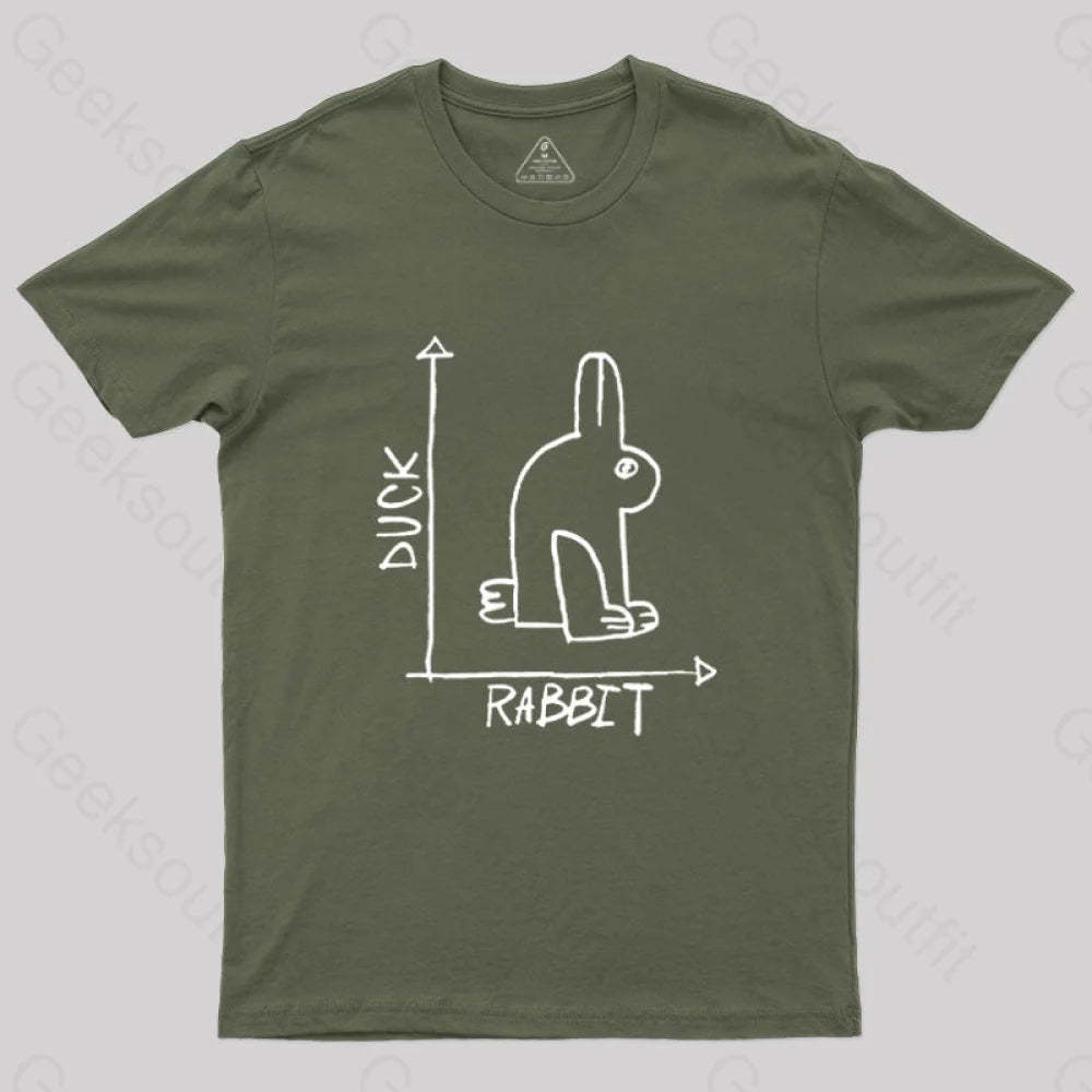 Funny Science Duck Rabbit Nerd T-Shirt Army Green / S