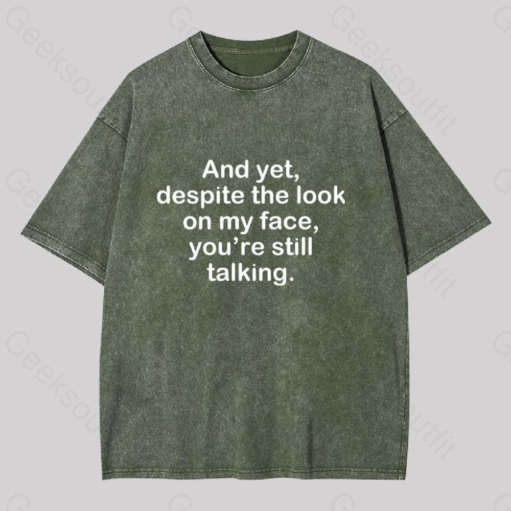 Funny Words Washed T-Shirt Army Green / S