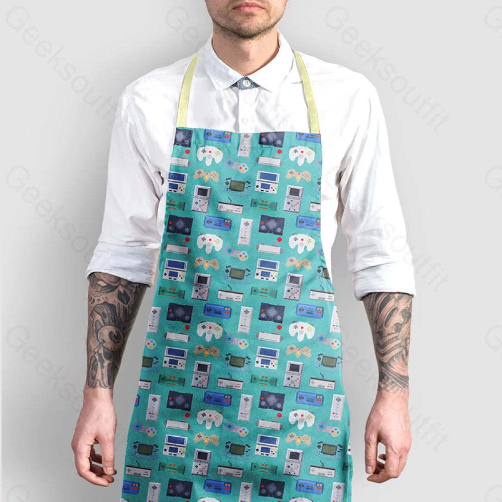 Gamer Game Controllers Green Apron Geekap020