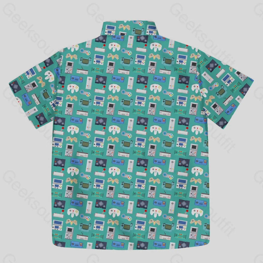 Gamer Game Controllers Green Button Up Pocket Shirt - Geeksoutfit