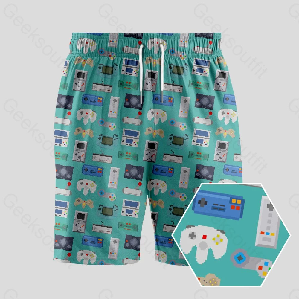 Gamer Game Controllers Green Geeky Drawstring Shorts - Geeksoutfit
