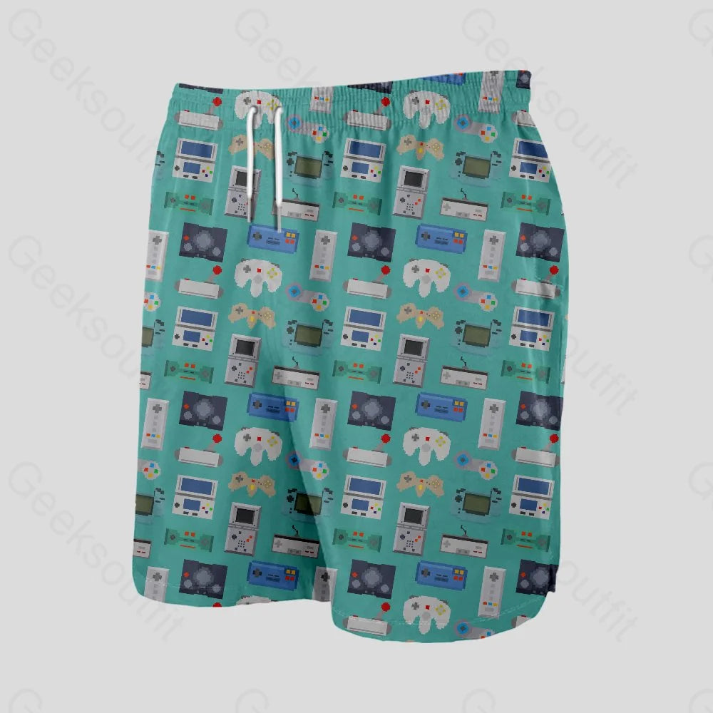 Gamer Game Controllers Green Geeky Drawstring Shorts - Geeksoutfit