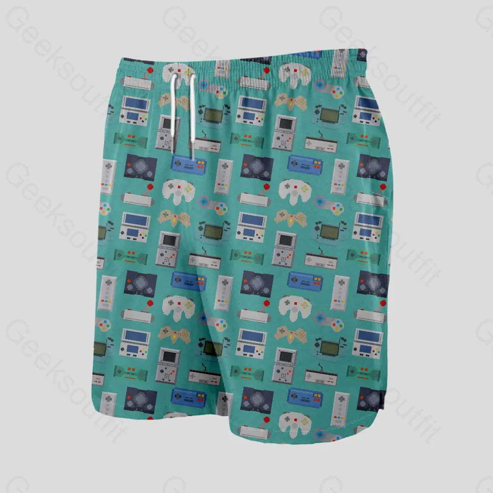 Gamer Game Controllers Green Geeky Drawstring Shorts - Geeksoutfit