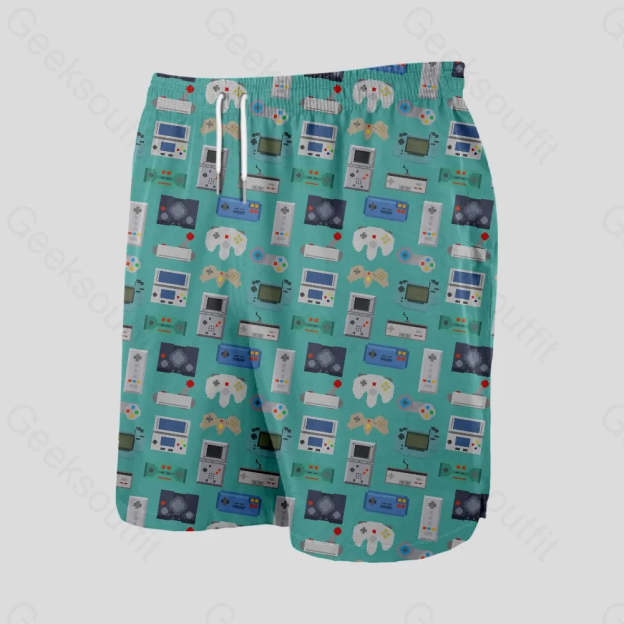 Gamer Game Controllers Green Geeky Drawstring Shorts - Geeksoutfit