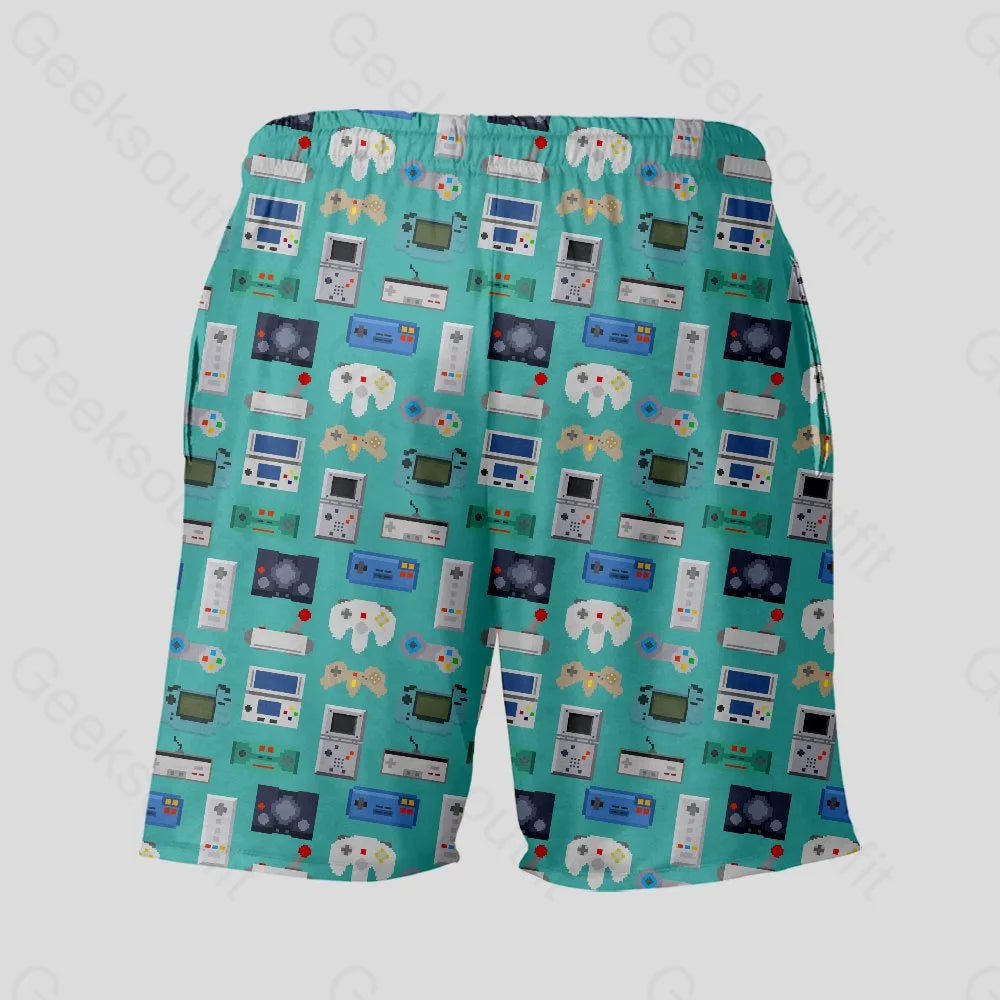 Gamer Game Controllers Green Geeky Drawstring Shorts - Geeksoutfit