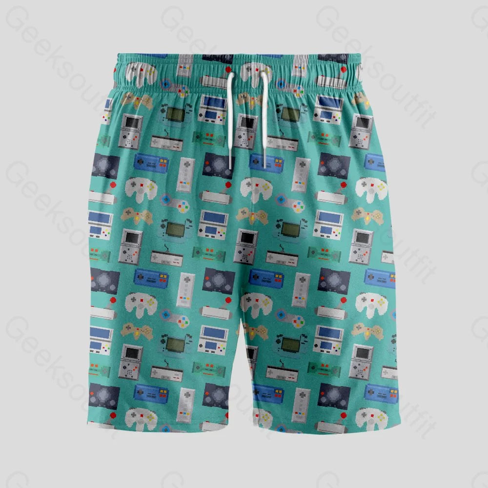 Gamer Game Controllers Green Geeky Drawstring Shorts - Geeksoutfit