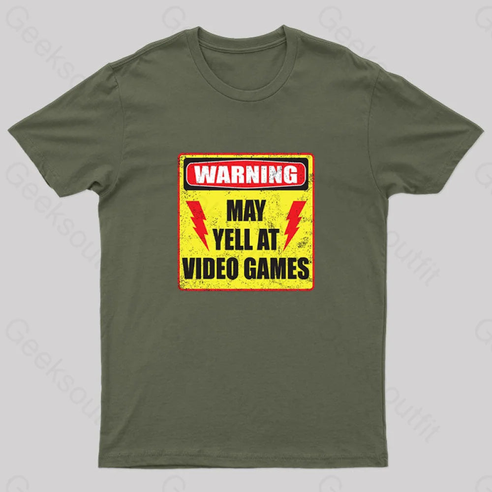 Gamer Warning Nerd T-Shirt Army Green / S