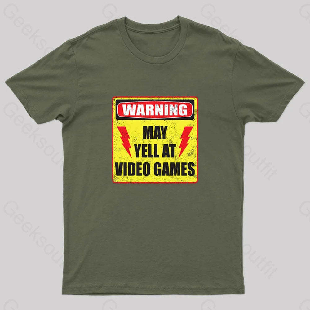 Gamer Warning Nerd T-Shirt Army Green / S