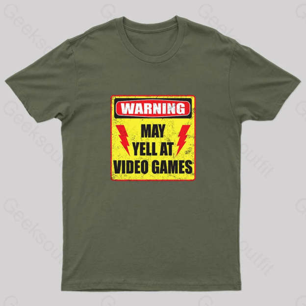 Gamer Warning Nerd T-Shirt Army Green / S