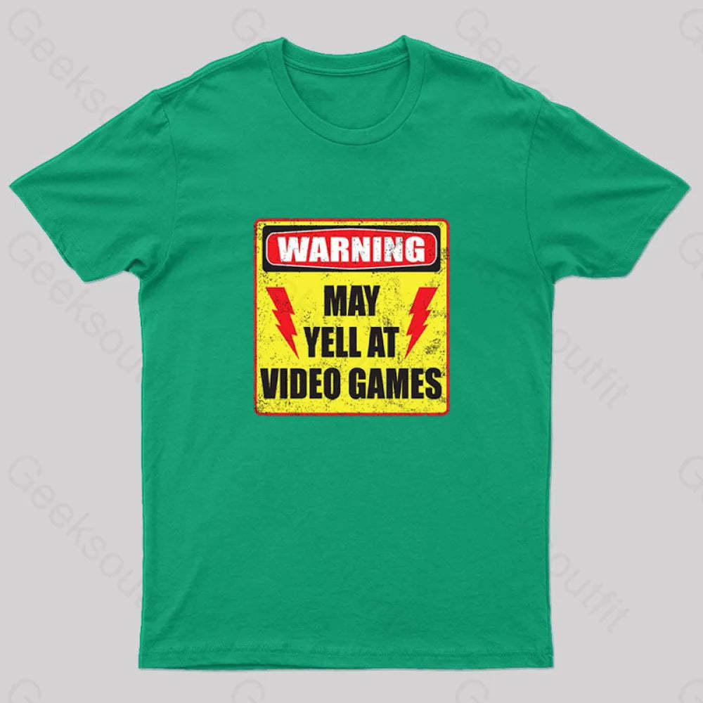 Gamer Warning Nerd T-Shirt Green / S