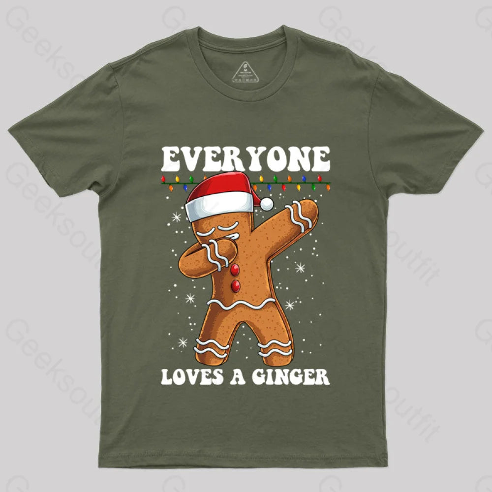 Gingerbread Dabbing Dance Christmas T-Shirt Army Green / S