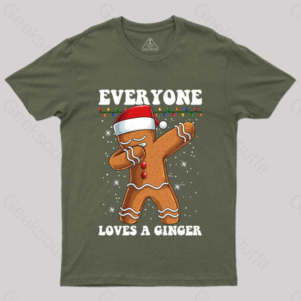 Gingerbread Dabbing Dance Christmas T-Shirt Army Green / S