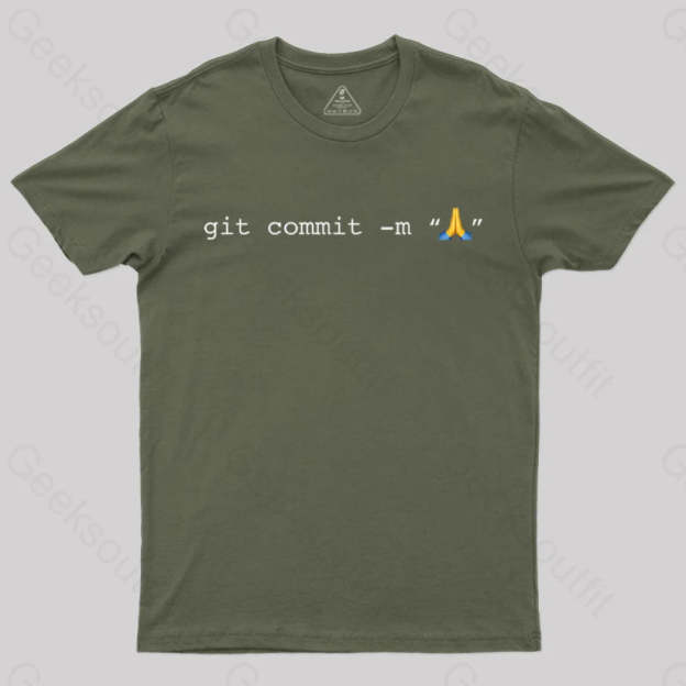 Git Commit Prayer Hands Emoji Nerd T-Shirt Army Green / S