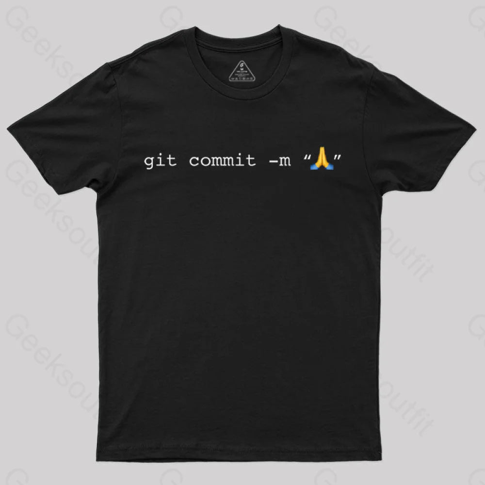 Git Commit Prayer Hands Emoji Nerd T-Shirt Black / S