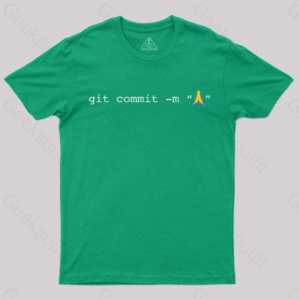 Git Commit Prayer Hands Emoji Nerd T-Shirt Green / S