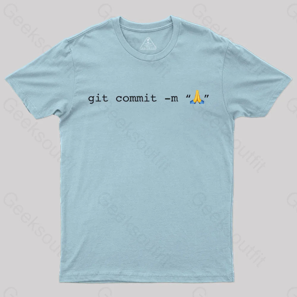 Git Commit Prayer Hands Emoji Nerd T-Shirt Light Blue / S