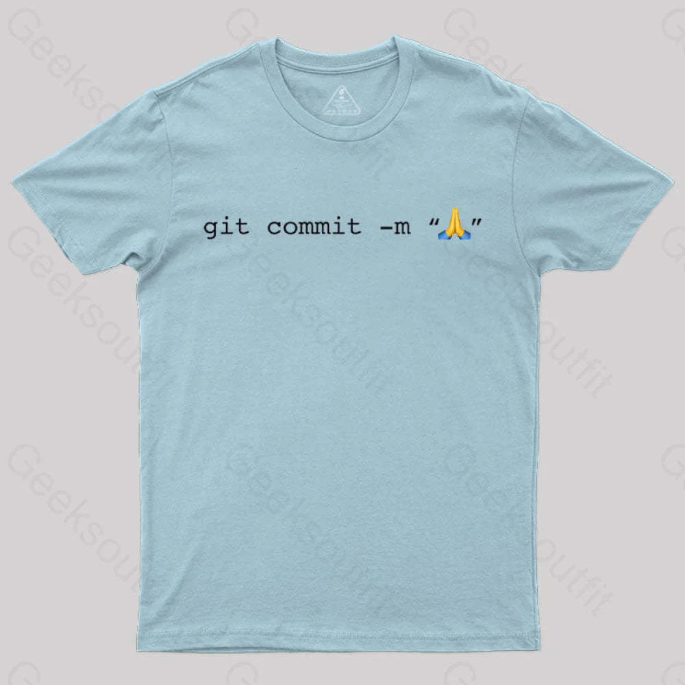 Git Commit Prayer Hands Emoji Nerd T-Shirt Light Blue / S