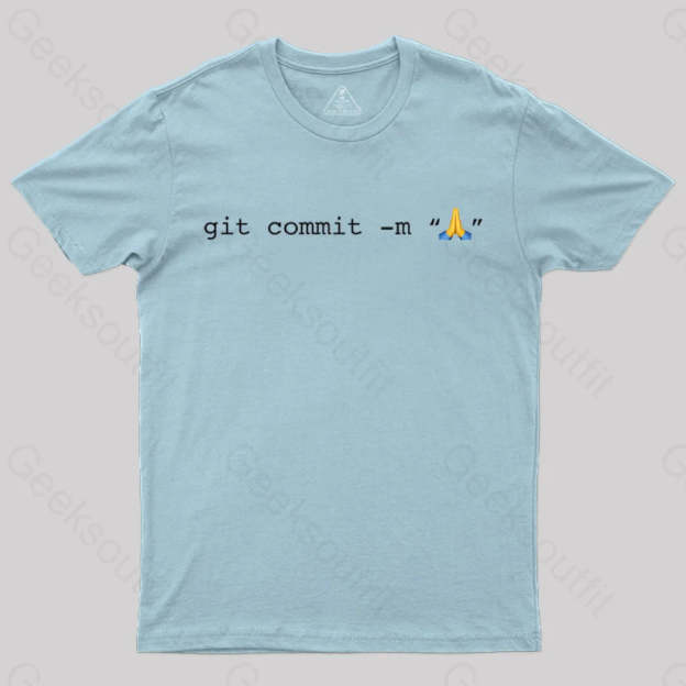 Git Commit Prayer Hands Emoji Nerd T-Shirt Light Blue / S