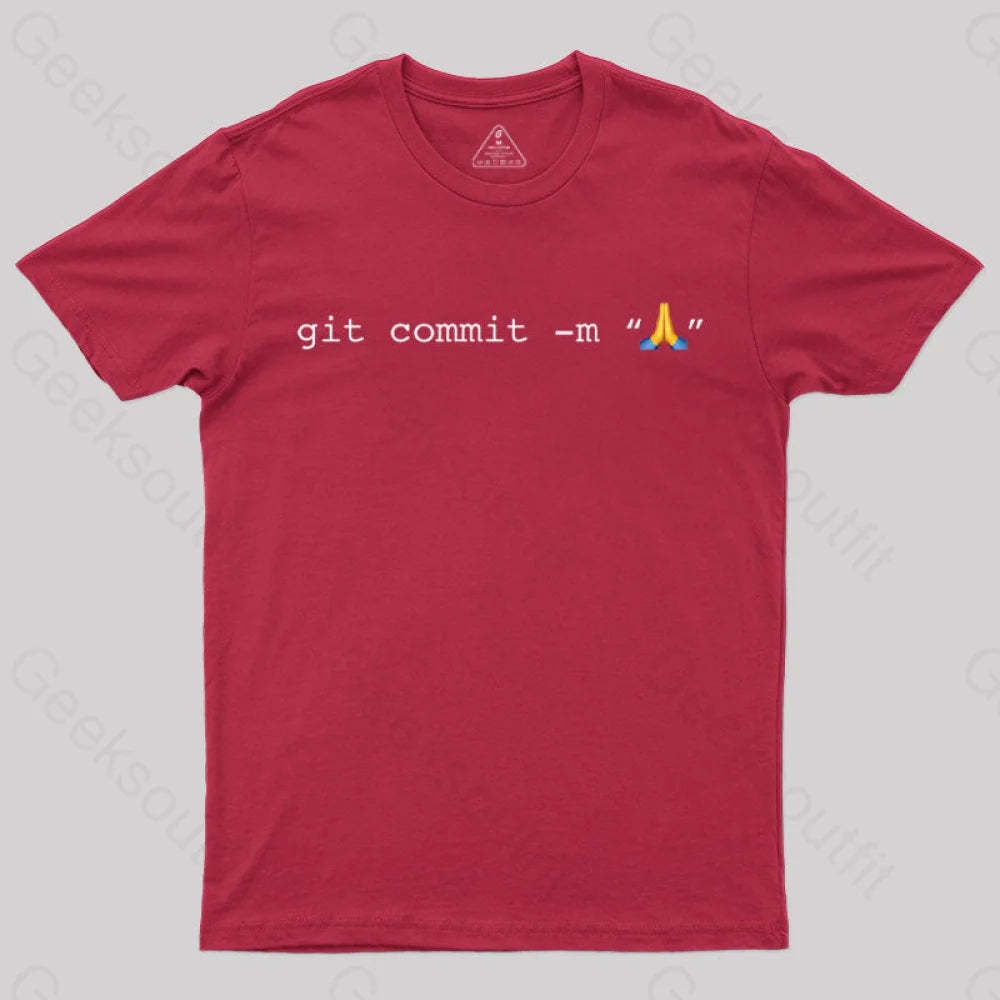 Git Commit Prayer Hands Emoji Nerd T-Shirt Red / S