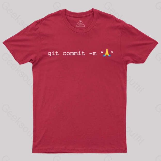 Git Commit Prayer Hands Emoji Nerd T-Shirt Red / S