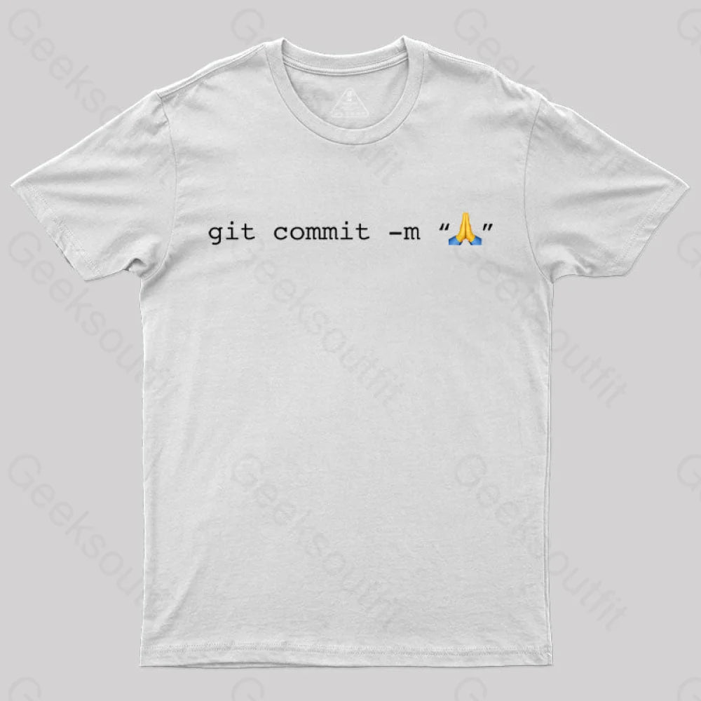 Git Commit Prayer Hands Emoji Nerd T-Shirt White / S