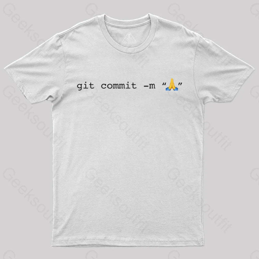Git Commit Prayer Hands Emoji Nerd T-Shirt White / S