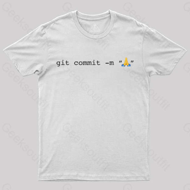Git Commit Prayer Hands Emoji Nerd T-Shirt White / S