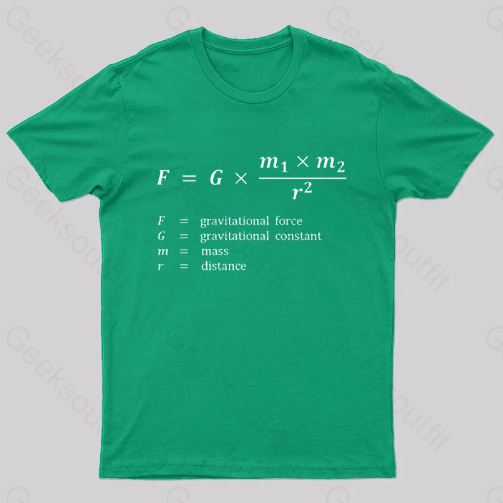 Gravitational Force Formula Nerd T-Shirt Green / S