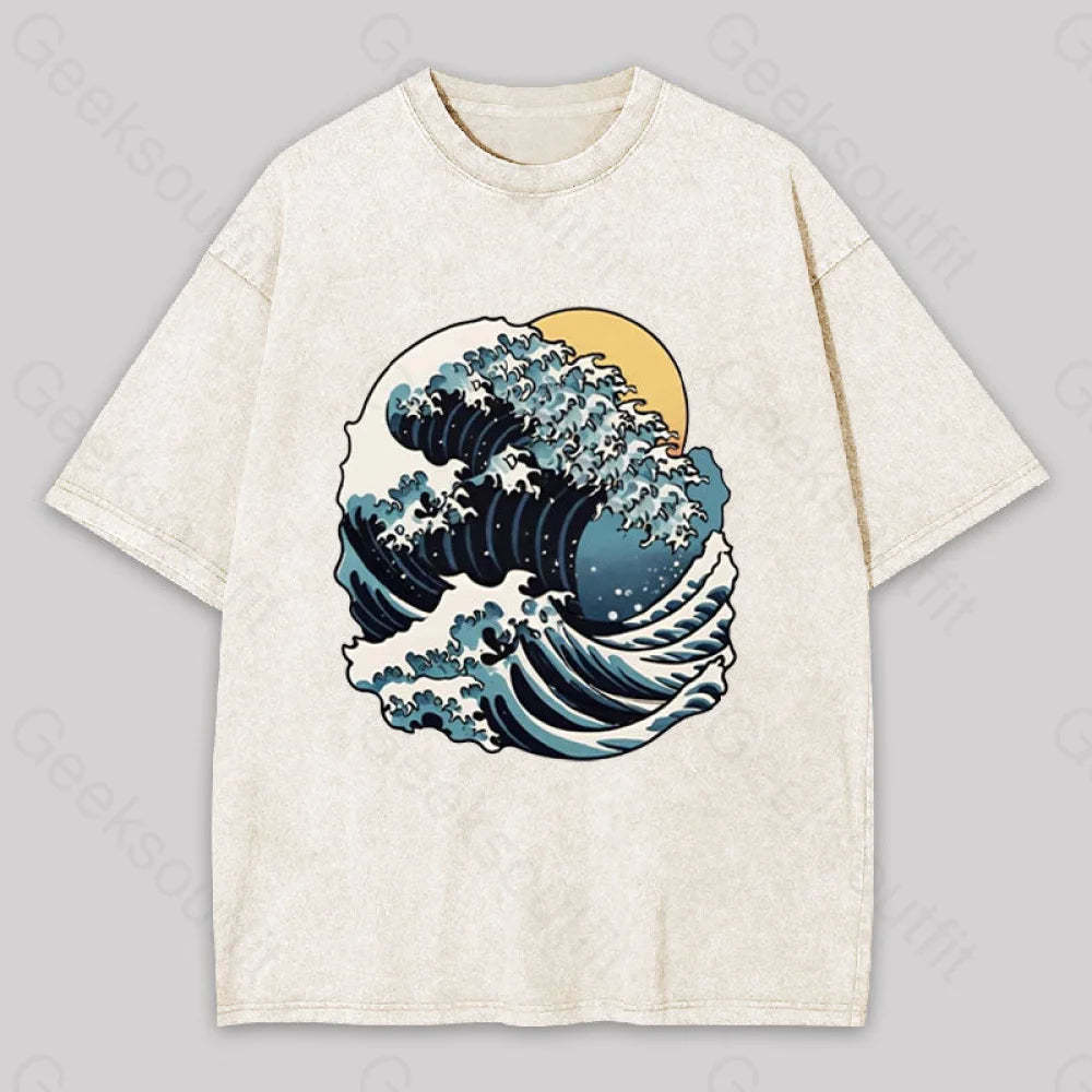 Great Wave Retro Sunset Washed T-Shirt Apricot / S
