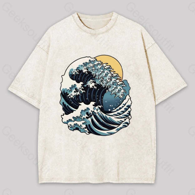 Great Wave Retro Sunset Washed T-Shirt Apricot / S