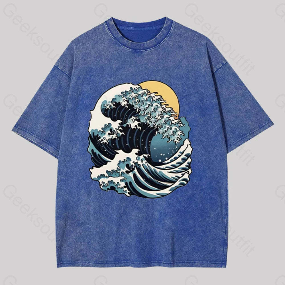 Great Wave Retro Sunset Washed T-Shirt Blue / S