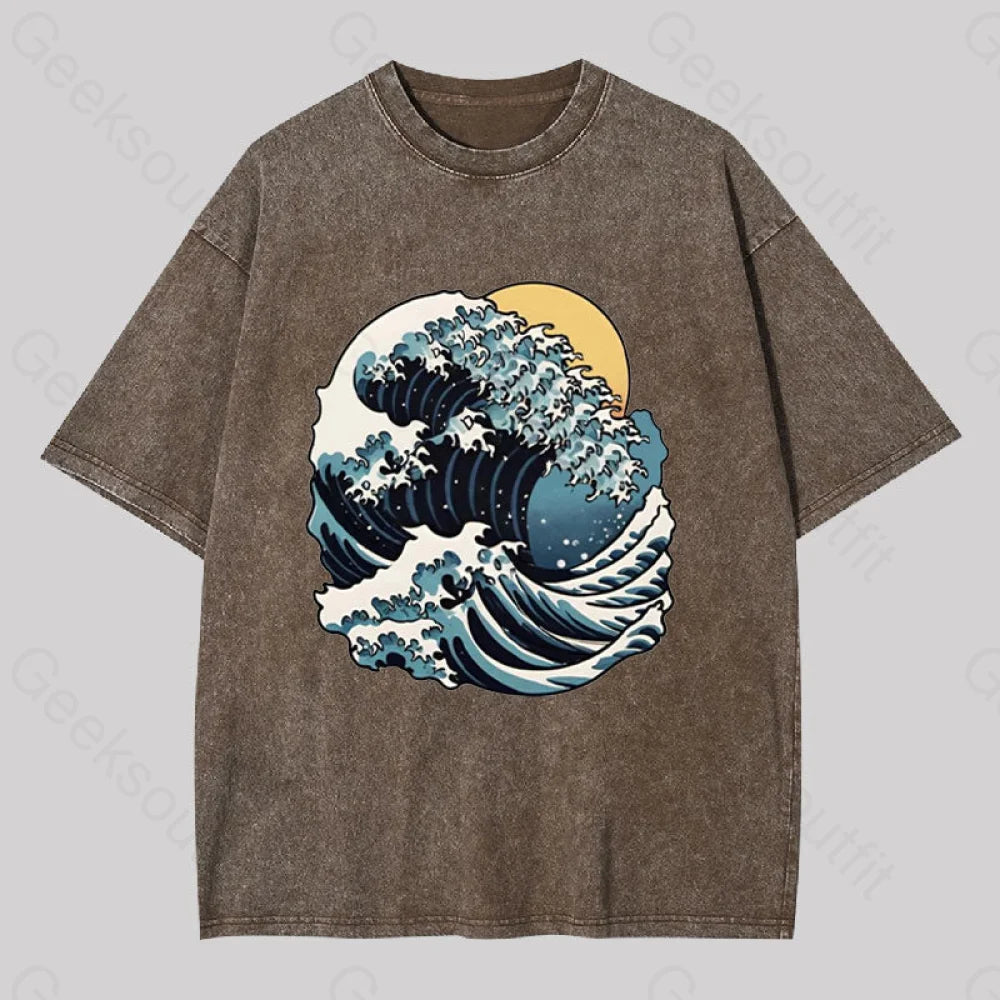 Great Wave Retro Sunset Washed T-Shirt Coffee / S