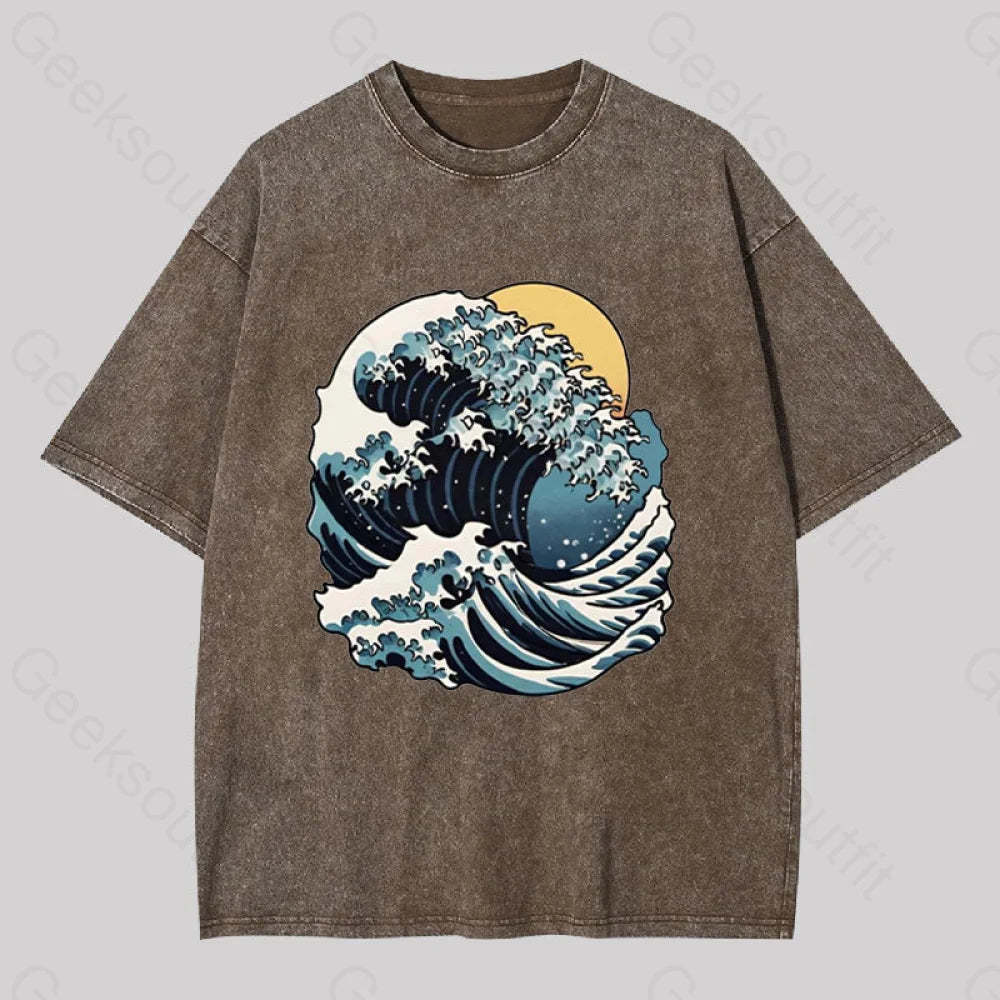 Great Wave Retro Sunset Washed T-Shirt Coffee / S