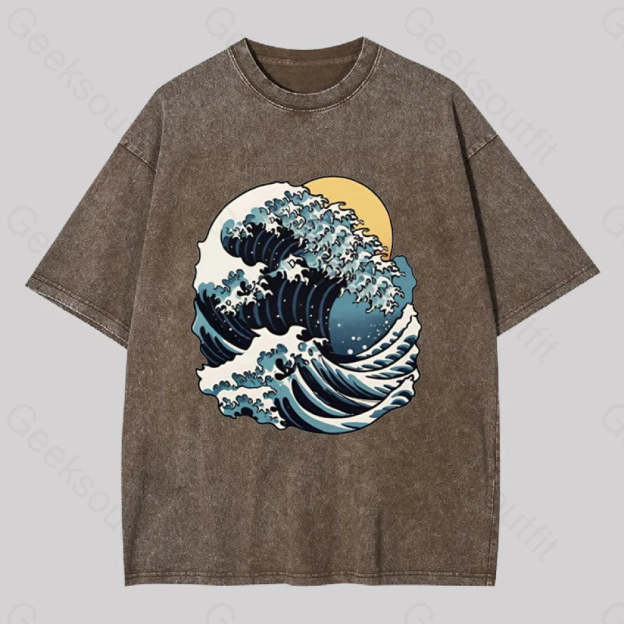 Great Wave Retro Sunset Washed T-Shirt Coffee / S