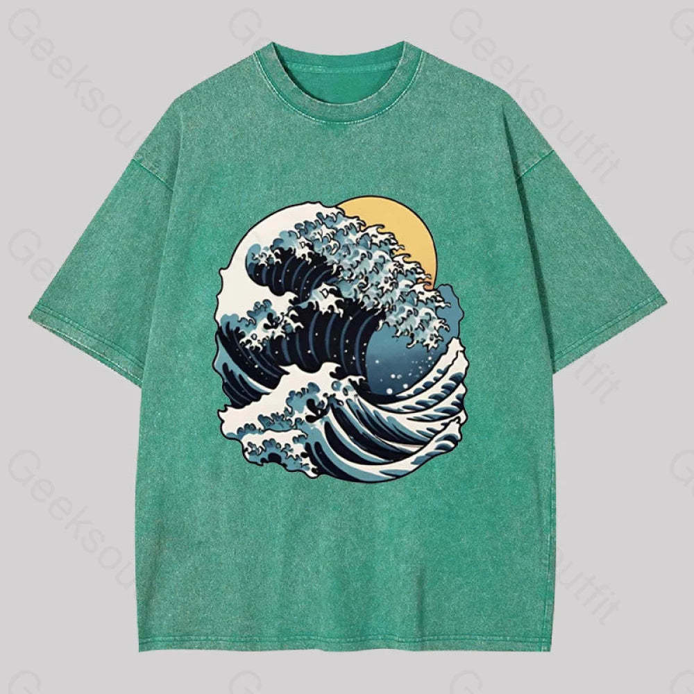 Great Wave Retro Sunset Washed T-Shirt Grass Green / S