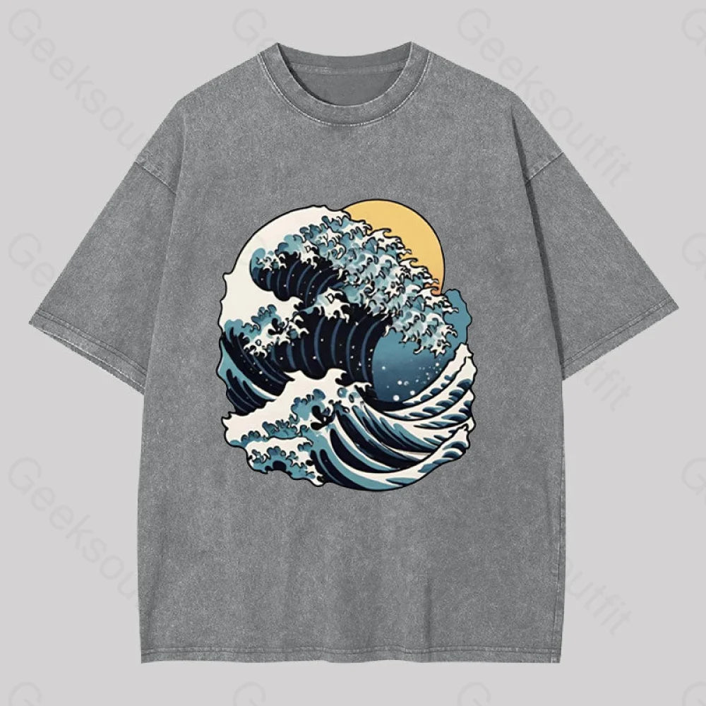 Great Wave Retro Sunset Washed T-Shirt Grey / S