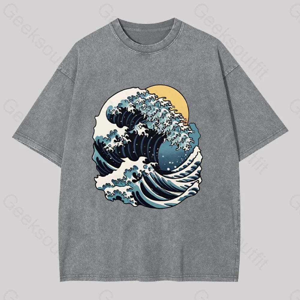 Great Wave Retro Sunset Washed T-Shirt Grey / S