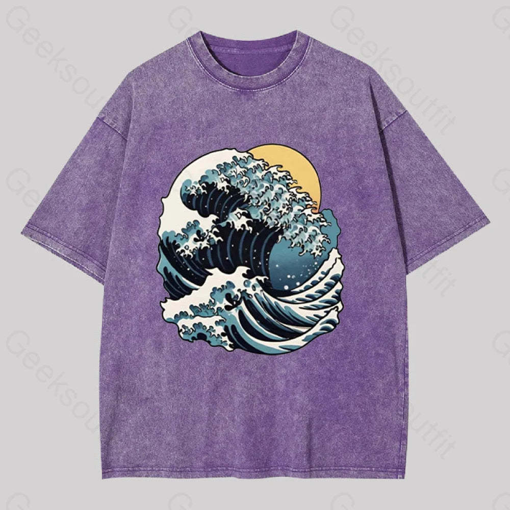 Great Wave Retro Sunset Washed T-Shirt Purple / S