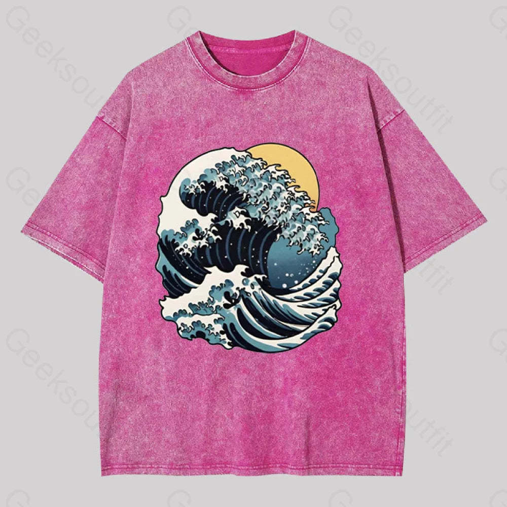 Great Wave Retro Sunset Washed T-Shirt Rose Red / S