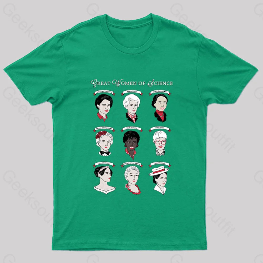Great Women Of Science Geek T-Shirt Green / S