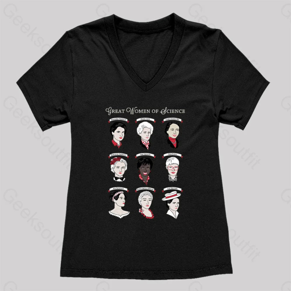 Great Women Of Science Women’s V-Neck T-Shirt Black / S