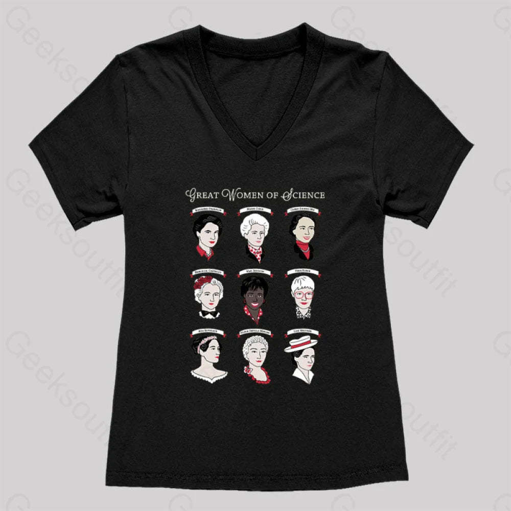 Great Women Of Science Women’s V-Neck T-Shirt Black / S