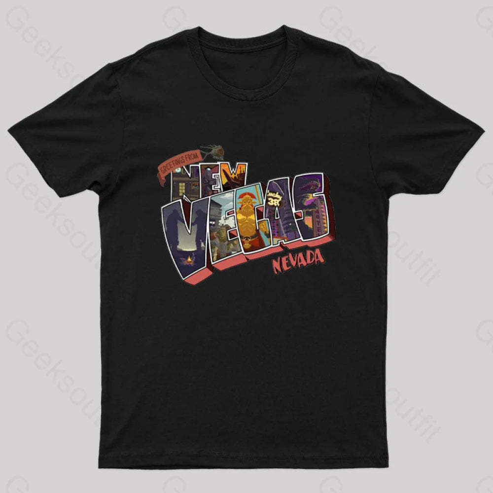 Greetings From New Vegas Geek T-Shirt Black / S
