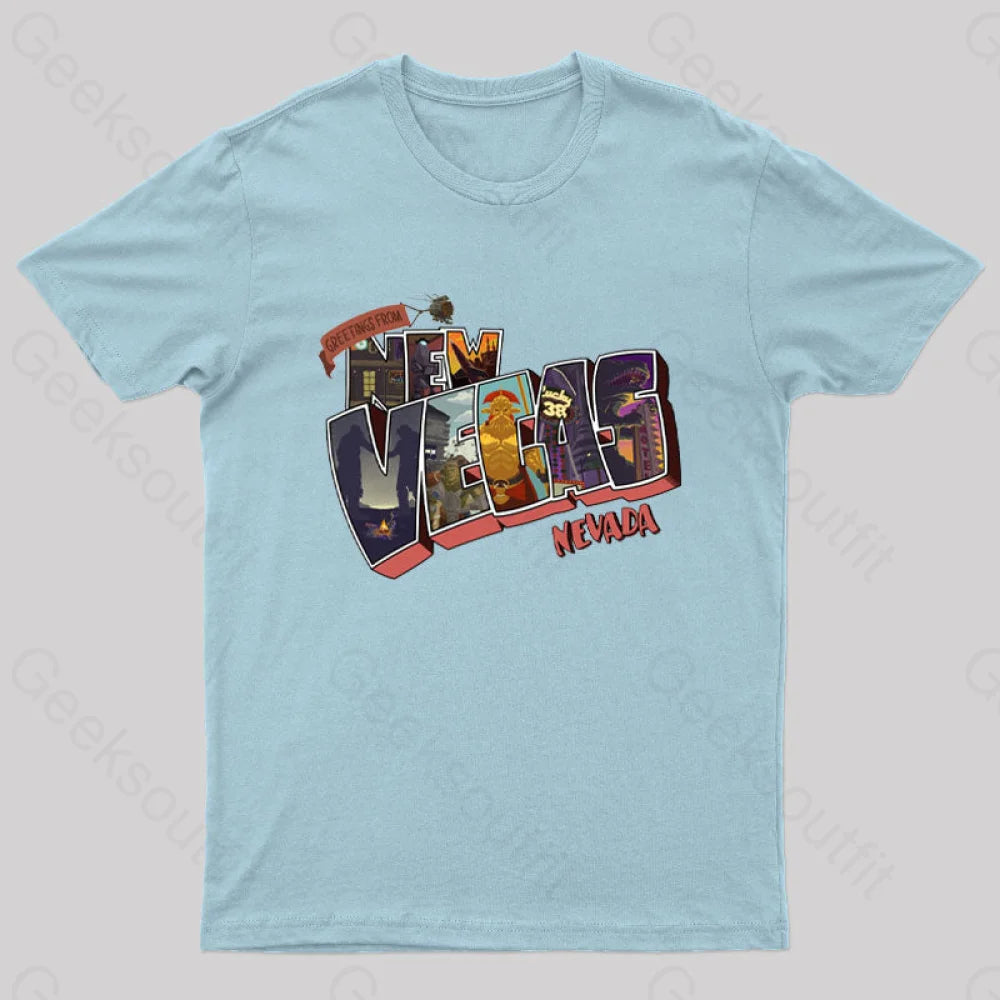 Greetings From New Vegas Geek T-Shirt Light Blue / S