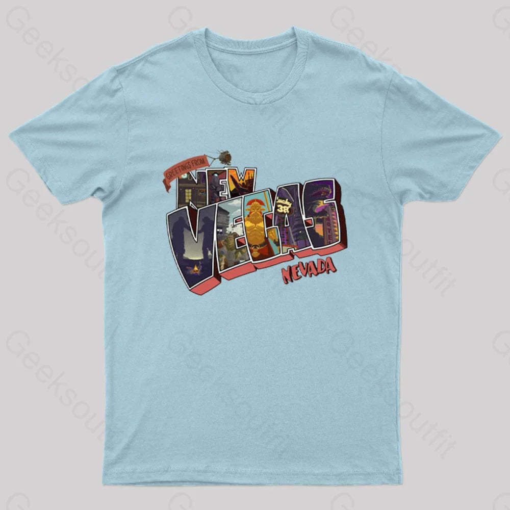 Greetings From New Vegas Geek T-Shirt Light Blue / S