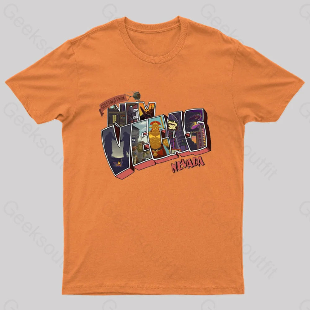 Greetings From New Vegas Geek T-Shirt Orange / S