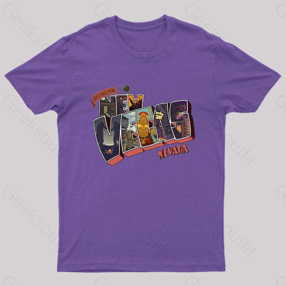Greetings From New Vegas Geek T-Shirt Purple / S