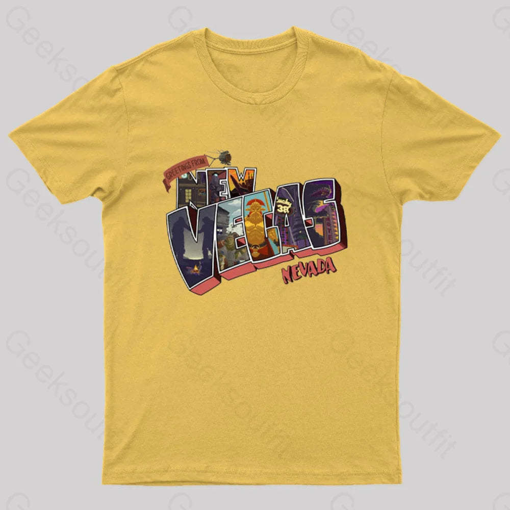 Greetings From New Vegas Geek T-Shirt Yellow / S
