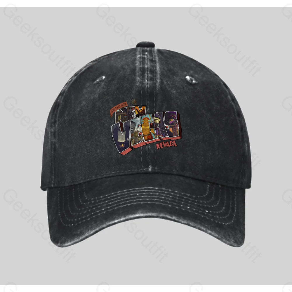 Greetings From New Vegas Washed Vintage Baseball Cap Black
